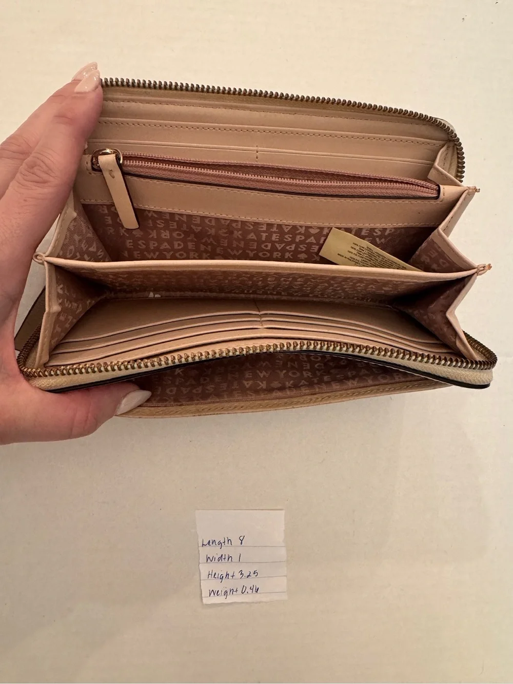 Kate Spade New York Beige Zip-Around Wristlet Wallet with Logo Accent Wristlet